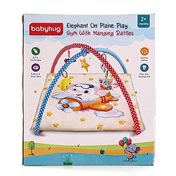 Babyhug Play Gym with Hanging Toys|Elephant on Air Balloon Theme Soft Activity Play Mat|Portable & Easy to Carry with Detachable Toys|2+ Months|Motor Skill Development |Ideal for gifting|BIS