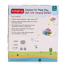 Babyhug Play Gym with Hanging Toys|Elephant on Air Balloon Theme Soft Activity Play Mat|Portable & Easy to Carry with Detachable Toys|2+ Months|Motor Skill Development |Ideal for gifting|BIS