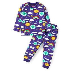 Babyhug Cotton Knit Full Sleeves Night Suit With Rainbow Print - Purple