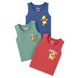 Babyhug Disney Single Jersey Knit Sleeveless Set of Vets with Winnie The Pooh Graphics Pack of 3 - Red Blue & Green
