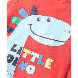 Babyhug Cotton Knit Full Sleeves Night Suit with Dino Print - Red & Blue
