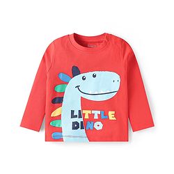 Babyhug Cotton Knit Full Sleeves Night Suit with Dino Print - Red & Blue