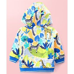 Babyhug Cotton Knit Full Sleeves Hooded Sweatjacket with Giraffe Print - Blue