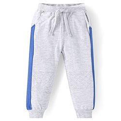 Babyhug Terry Knit Full Sleeves T-Shirt & Lounge Pant Set with Text & Bear Print - Royal Blue & Grey