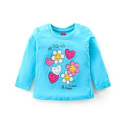 Babyhug Cotton Knit Full Sleeves Night Suit With Floral Print - Light Blue