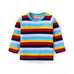 Babyhug Cotton Knit Full Sleeves T-Shirts with Stripes & Animal Graphics Pack of 5 - Blue Maroon & Yellow