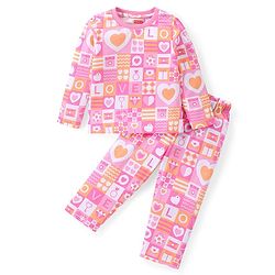 Babyhug Cotton Knit Full Sleeves Heart Printed Night Suit - Pink