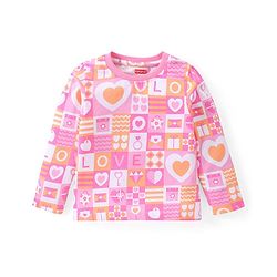 Babyhug Cotton Knit Full Sleeves Heart Printed Night Suit - Pink