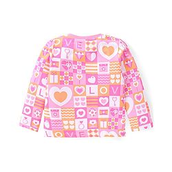 Babyhug Cotton Knit Full Sleeves Heart Printed Night Suit - Pink
