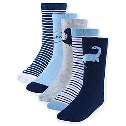 Cute Walk by Babyhug Anti-Bacterial Ankle Length Socks with Stripes & Lion Design Pack of 5 - Blue