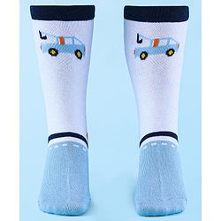 Cute Walk by Babyhug Anti-Bacterial Ankle Length Socks with Stripes & Car Design Pack of 5 - Blue