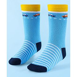 Cute Walk by Babyhug Anti-Bacterial Ankle Length Socks with Stripes & Car Design Pack of 5 - Blue