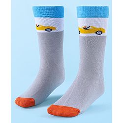 Cute Walk by Babyhug Anti-Bacterial Ankle Length Socks with Stripes & Car Design Pack of 5 - Blue