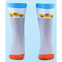 Cute Walk by Babyhug Anti-Bacterial Ankle Length Socks with Stripes & Car Design Pack of 5 - Blue