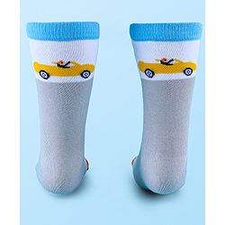 Cute Walk by Babyhug Anti-Bacterial Ankle Length Socks with Stripes & Car Design Pack of 5 - Blue