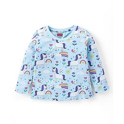 Babyhug Cotton Knit Full Sleeves Night Suit With Unicorn & Floral Print - Blue