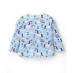 Babyhug Cotton Knit Full Sleeves Night Suit With Unicorn & Floral Print - Blue