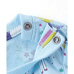 Babyhug Cotton Knit Full Sleeves Night Suit With Unicorn & Floral Print - Blue