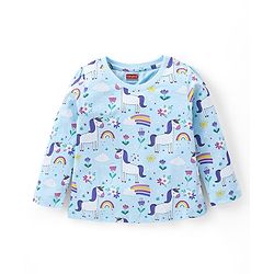 Babyhug Cotton Knit Full Sleeves Night Suit With Unicorn & Floral Print - Blue