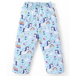 Babyhug Cotton Knit Full Sleeves Night Suit With Unicorn & Floral Print - Blue