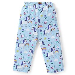 Babyhug Cotton Knit Full Sleeves Night Suit With Unicorn & Floral Print - Blue
