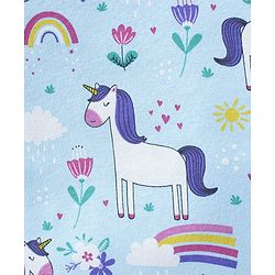 Babyhug Cotton Knit Full Sleeves Night Suit With Unicorn & Floral Print - Blue