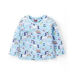 Babyhug Cotton Knit Full Sleeves Night Suit With Unicorn & Floral Print - Blue