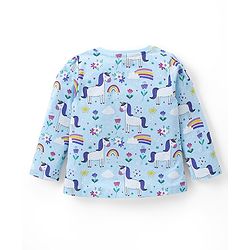 Babyhug Cotton Knit Full Sleeves Night Suit With Unicorn & Floral Print - Blue