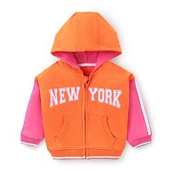 Babyhug Cotton Knit Full Sleeves Hooded Sweatjacket With Text Prints & kangaroo Pockets - Orange