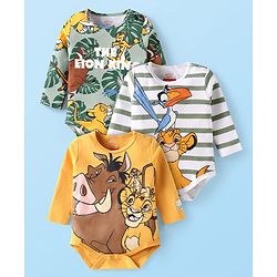 Babyhug Disney Interlock Knit Full Sleeves Onesies with The Lion King  Graphics Pack of 3- Yellow Sea Green & White