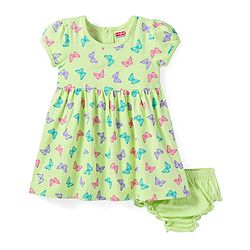 Babyhug Knit Half Sleeves Butterfly Printed Frock With Headband & Bloomer - Green