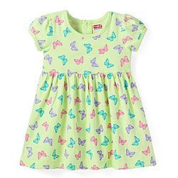 Babyhug Knit Half Sleeves Butterfly Printed Frock With Headband & Bloomer - Green