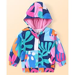 Babyhug Cotton Knit Full Sleeves Hooded Sweatjacket with Abstract Print & Kangaroo Pockets - Pink & Blue