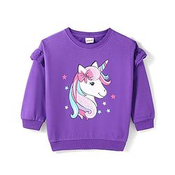 Babyhug Knit Full Drop Shoulder Sleeves Sweatshirt with Unicorn Graphics - Purple