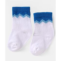 Cute Walk by Babyhug Knit Ankle Length Anti Bacterial Socks with Stripes & Dino Design Pack of 3 - White & Light Blue