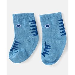 Cute Walk by Babyhug Knit Ankle Length Anti Bacterial Socks with Stripes & Dino Design Pack of 3 - White & Light Blue