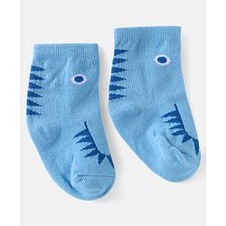 Cute Walk by Babyhug Knit Ankle Length Anti Bacterial Socks with Stripes & Dino Design Pack of 3 - White & Light Blue