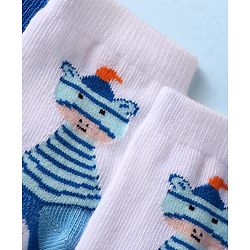 Cute Walk by Babyhug Knit Ankle Length Anti Bacterial Socks with Stripes & Dino Design Pack of 3 - White & Light Blue