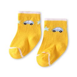 Cute Walk by Babyhug Knit Ankle Length Anti Bacterial Socks with Car Design Pack of 3 - Yellow Blue & Grey