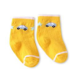 Cute Walk by Babyhug Knit Ankle Length Anti Bacterial Socks with Car Design Pack of 3 - Yellow Blue & Grey