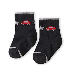 Cute Walk by Babyhug Knit Ankle Length Anti Bacterial Socks with Car Design Pack of 3 - Yellow Blue & Grey