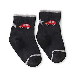 Cute Walk by Babyhug Knit Ankle Length Anti Bacterial Socks with Car Design Pack of 3 - Yellow Blue & Grey