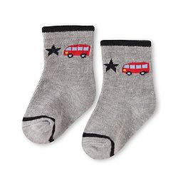 Cute Walk by Babyhug Knit Ankle Length Anti Bacterial Socks with Car Design Pack of 3 - Yellow Blue & Grey