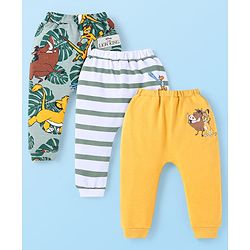 Babyhug Disney Interlock Knit Full Length Diaper Leggings With The Lion King Graphics Pack of 3 - Grey White & Yellow