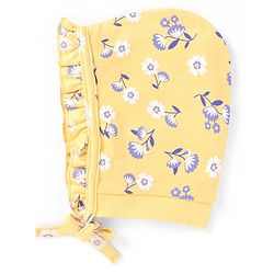 Babyhug 100% Cotton Knit Bonnet Cap Floral Printr Pack of 2 - Mustard & Blue
