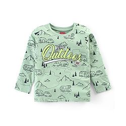 Babyhug Cotton Knit Full Sleeves Night Suit With Outdoor Camping Print - Green