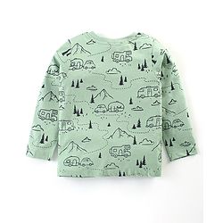 Babyhug Cotton Knit Full Sleeves Night Suit With Outdoor Camping Print - Green