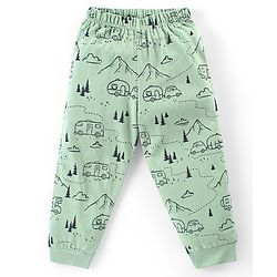 Babyhug Cotton Knit Full Sleeves Night Suit With Outdoor Camping Print - Green