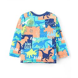 Babyhug Cotton Knit Full Sleeves Night Suit With Dinosaurs Print - Multicolor