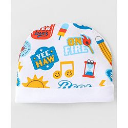 Babyhug 100% Cotton Interlock Knit Cap Mitten & Booties with Text   Print -White